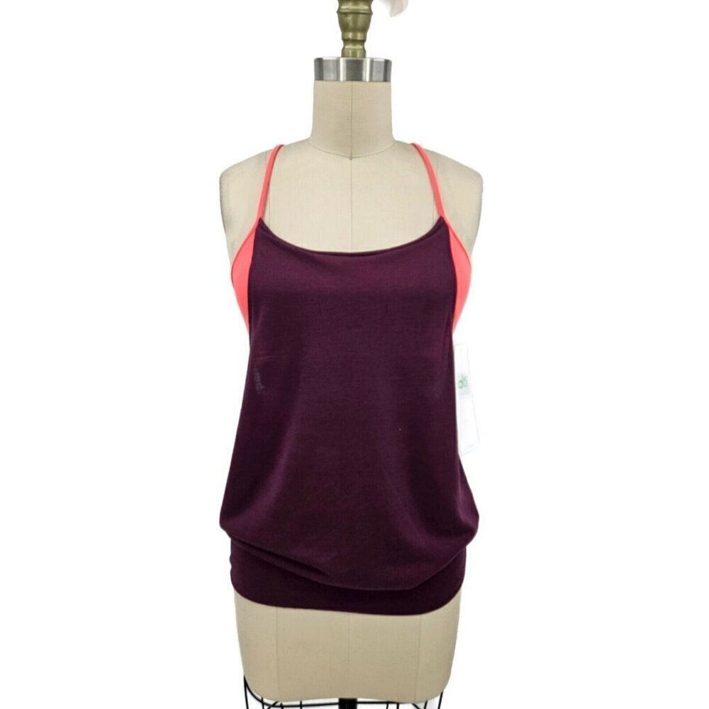 New Alo Yoga Splice Tank Workout Top Womens S Sports Bra Burgundy